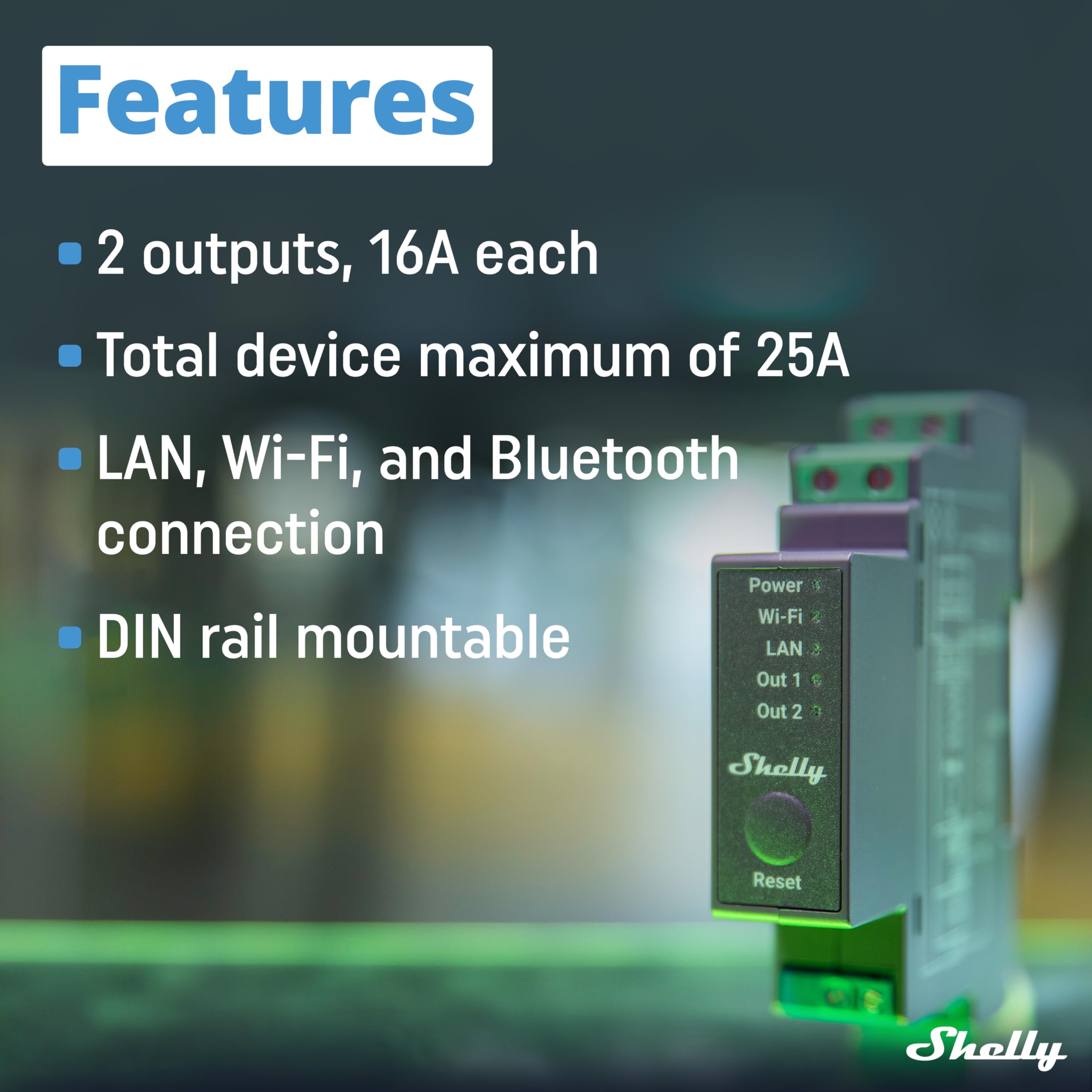 Shelly Pro 2 | Wi Fi, Lan & Bluetooth 2 Channel Smart Relay | Home & Facility Automation | Compatible With Alexa & Google Home |